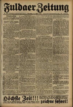 Erste Ausgabe vom Dienstag, den 16. April 1918.