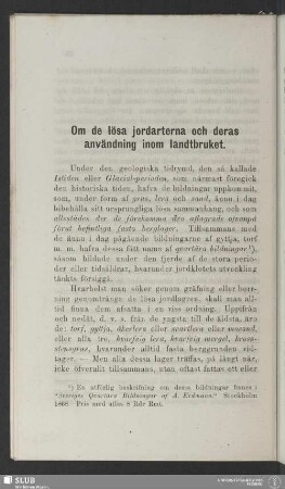 Om de lösa jordarterna och deras användning inom landtbruket
