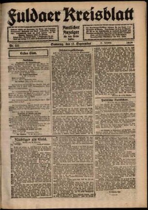 Erste Ausgabe vom Samstag, den 13. September 1919.