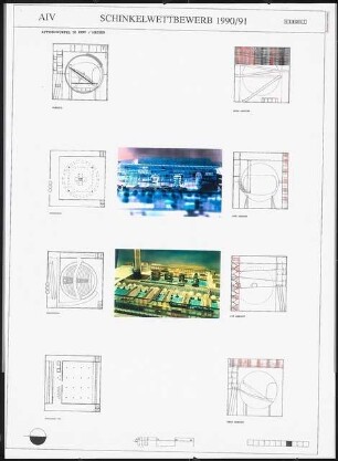 Neugestaltung der Spreeufer von Friedrichshain und Kreuzberg, Berlin Schinkelwettbewerb 1991: Aktionswürfel 3D Kino/Medien: Ansichten, Schnitt, Modellansicht