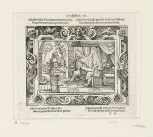 Christus spricht mit Nikodemus, aus: "Biblische Figuren deß Neuwen Testaments", Frankfurt am Main 1562, S. f3 recto