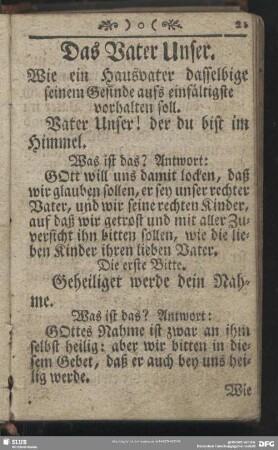 Das Vater Unser. Wie ein Hausvater dasselbige seinem Gesinde aufs einfältigste vorhalten soll