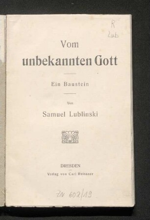 Vom unbekannten Gott : ein Baustein