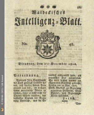 No. 48. Dienstag, den 2ten December 1806
