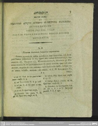 [§§ II.-XV.] Sectio Prima De Negotiis Atque Actibus Vi Metuve Extortis Ex Iure Romano Partim Ipso Iure Nullis Partim Vero A Praetore Rescindendis Generatim