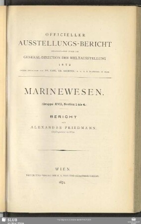 Gruppe 17, Sect. 1/4: Marinewesen : Bericht