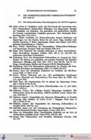 Die Hohenzollerischen Herrschaftsgebiete bis 1849/50