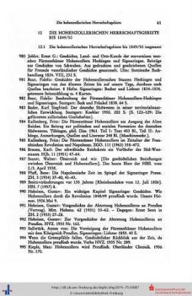 Die Hohenzollerischen Herrschaftsgebiete bis 1849/50