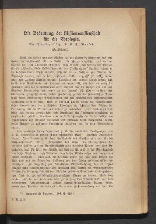 Die Bedeutung der Missionswissenschaft für die Theologie