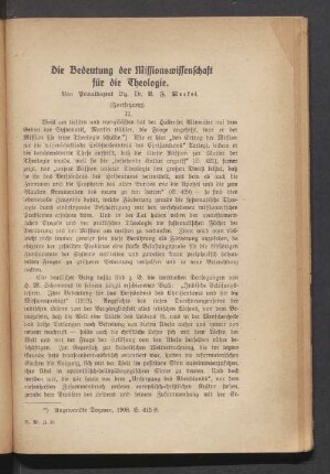 Die Bedeutung der Missionswissenschaft für die Theologie