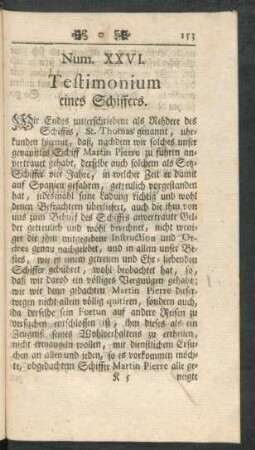 Num. XXVI. Testimonium eines Schiffers