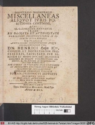 Disputatio Inauguralis Miscellaneas Aliquot Iuris Positiones Continens