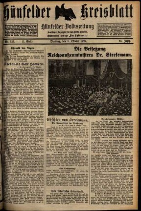Erste Ausgabe vom Dienstag, den 08. Oktober 1929.