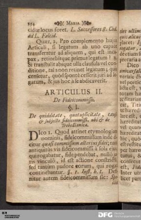 Articulus II. De Fideicommisso.