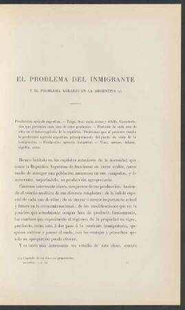 El problema del inmigrante y el problema agrario en la Argentina