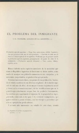 El problema del inmigrante y el problema agrario en la Argentina