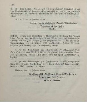 32. Ministerial-Bekanntmachung, betreffend Berichtigung von Impfformularen