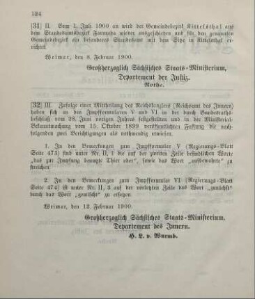 32. Ministerial-Bekanntmachung, betreffend Berichtigung von Impfformularen