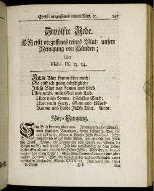 Zwölfte Rede. Christi vergossenes reines Blut/ unsere Reinigung von Sünden.