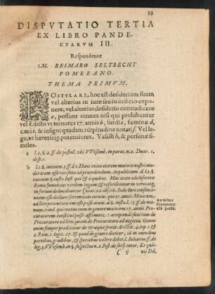 Disputatio Tertia Ex Libro Pandectarum III.