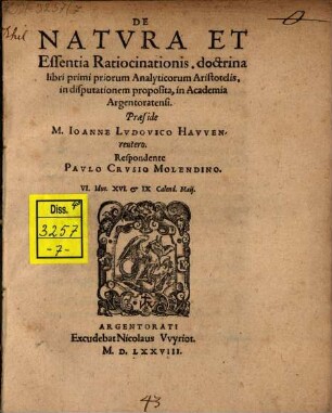 De natura et essentia ratiocinationis, doctrina libri primi priorum Analyticorum Aristotelis