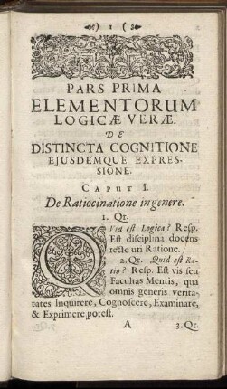 Pars Prima Elementorum Logicæ Veræ. De Distincta Cognitione Ejusdemque Expressione.