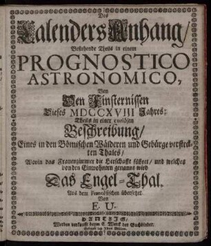 Des Calenders Anhang / Bestehende Theils in einem Prognostico Astronomico ...