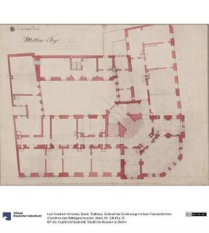 Berlin. Rathaus. Entwurf der Ecklösung mit zwei Flankentürmen. Grundriss des Mittelgeschosses