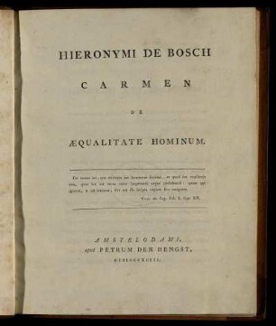 Hieronymi de Bosch Carmen de aequalitate hominum