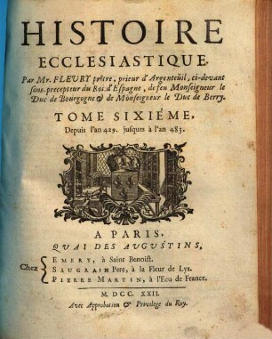 Histoire ecclésiastique, 6. Depuis l'an 429 jusques à l'an 483
