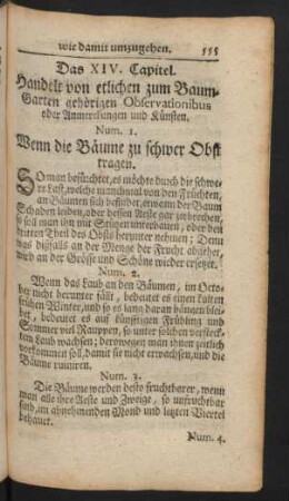 Das XIV. Capitel. Handelt von etlichen zum Baum-Garten gehörigen Observationibus oder ...