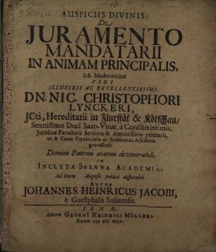 De iuramento mandatarii in animam principalis