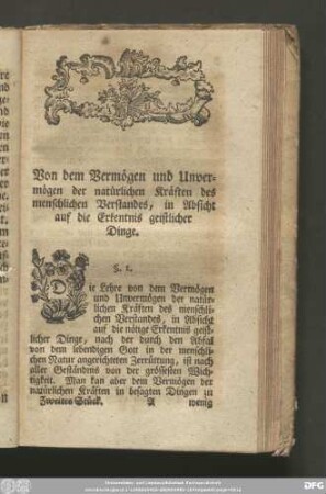 Von dem Vermögen und Unvermögen der natürlichen Kräften des menschlichen Verstandes, in Absicht auf die Erkentnis geistlicher Dinge.