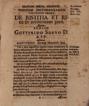Thesium iustineanearum velitatio prima de iustitia et iure et divisionibus iuris