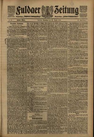 Erste Ausgabe vom Samstag, den 30. April 1910.