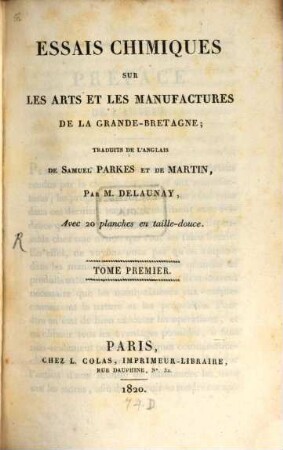 Essais chimiques sur les arts et les manufactures de la Grand-Bretagne, 1