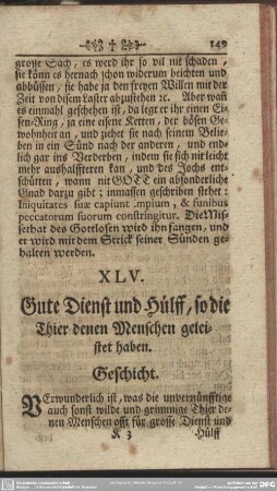 XLV. Gute Dienst und Hülff, so die Thier denen Menschen geleistet haben. Geschicht