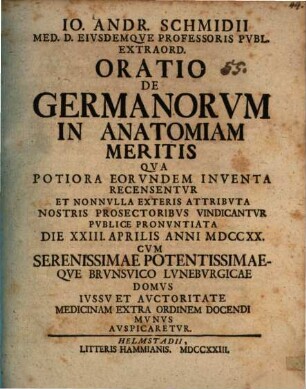 Oratio de Germanorum in anatomiam meritis