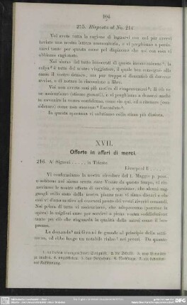 XVII. Offerte in affari di merci