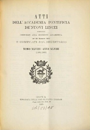 Atti dell'Accademia Pontificia dei Nuovi Lincei. 48, 48. 1894/95 (1895)