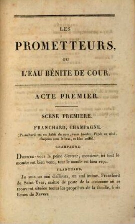 Les prometteurs ou l'eau bénite de Cour : comédie en 3 actes et en prose