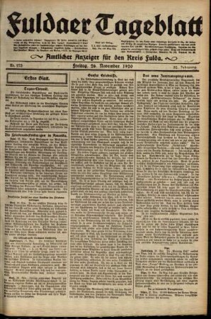 Erste Ausgabe vom Freitag, den 26. November 1920.