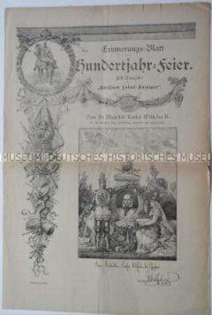 Erinnerungsblatt des "Berliner Lokal-Anzeiger" an die 100-Jahrfeier anlässlich des Geburtstages von Kaiser Wilhelm I.