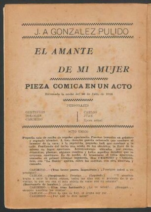 El amante de mi mujer : Pieza cómica en un acto