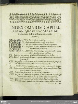 Index Omnium Capitulorum, Quae In Hoc Opere, De Ratiociniis Administratorum continentur