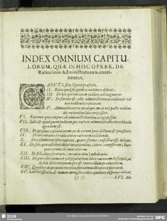 Index Omnium Capitulorum, Quae In Hoc Opere, De Ratiociniis Administratorum continentur