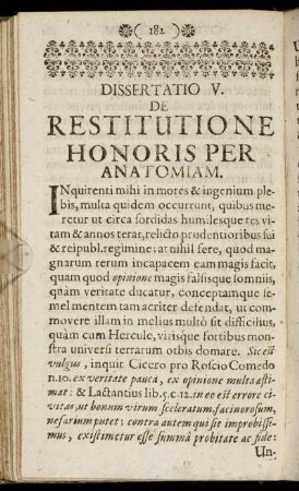 Dissertatio V. De Restitutione Honoris Per Anatomiam.