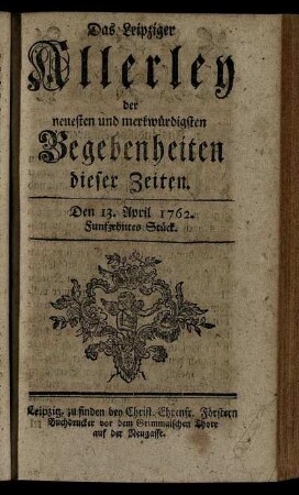 Den 13. April 1762. Funfzehntes Stück.