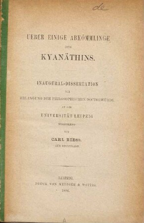 Ueber einige Abkömmlinge des Kyanäthins