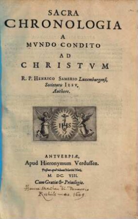 Sacra chronologia a mundo condito ad Christum